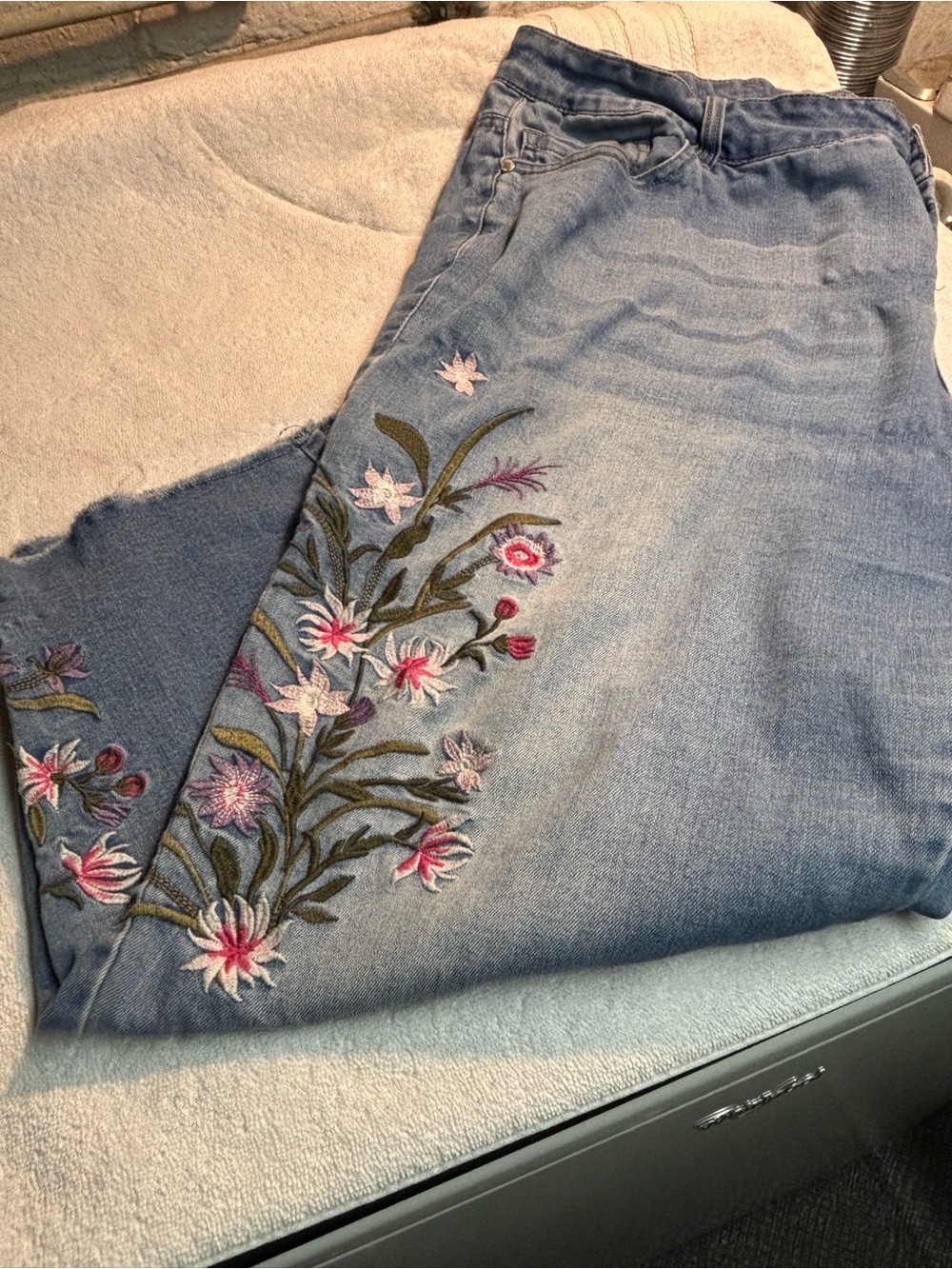 Avenue Light Blue Embroidered Floral Jeans